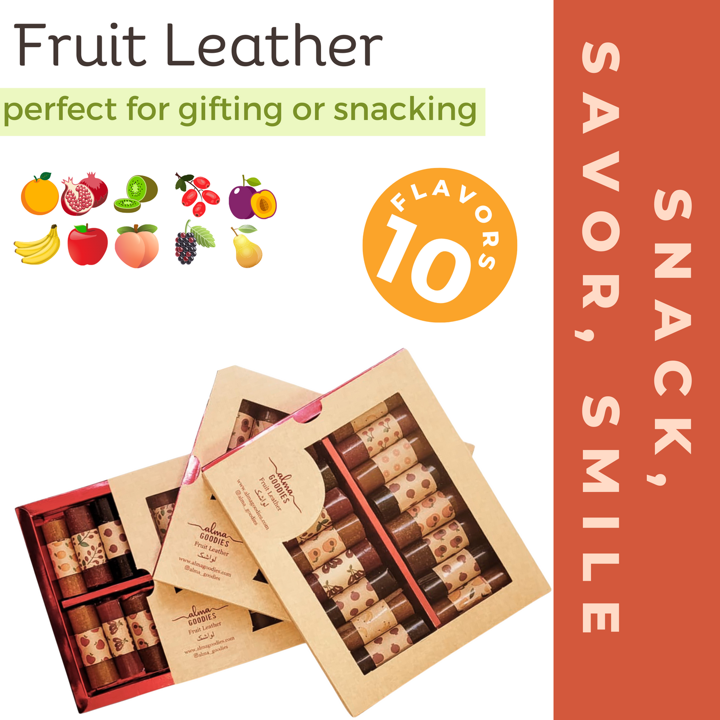 16-Pack Mixed Fruit Leather (Lavashak) Rolls - Assorted Natural Snack Variety, 10 Flavors