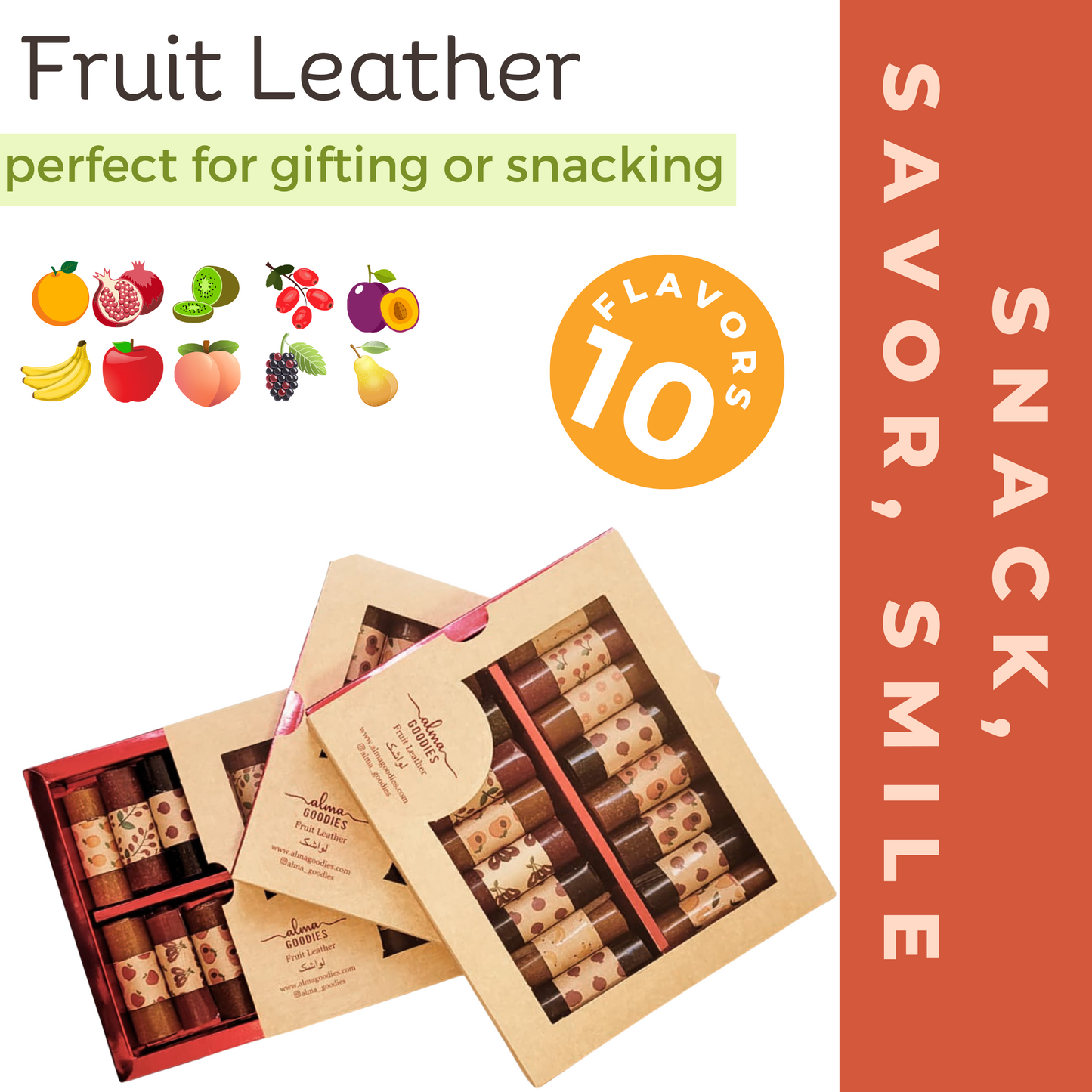 16-Pack Mixed Fruit Leather Rolls - Assorted Natural Snack Variety, 10 Flavors